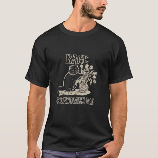 怒りに飲まれる猫のユーモアグラフィックTシャツ Tシャツ (正面)