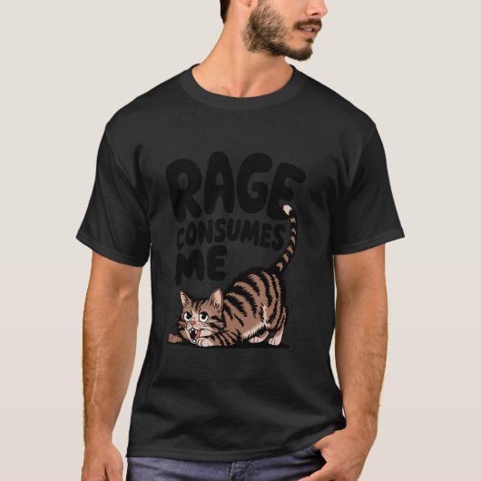 怒りに飲まれる面白い猫のミーム Tシャツ (正面)