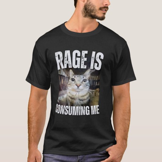 怒りに飲まれる面白猫ミーム Tシャツ (正面)