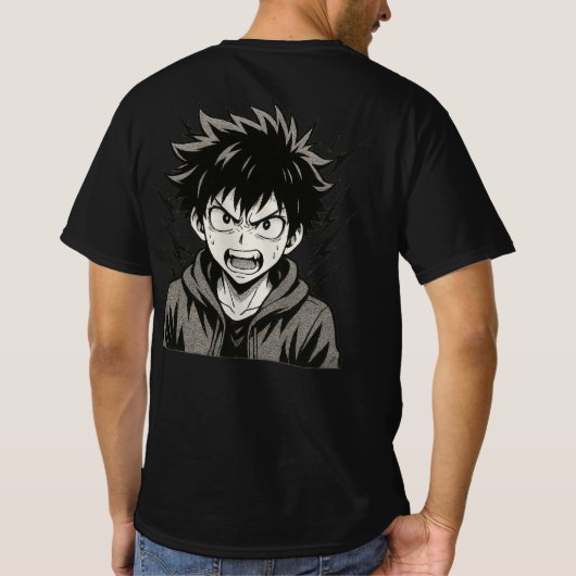 怒りのアニメパワーサージ - 太字の白黒漫画 Tシャツ (裏面)