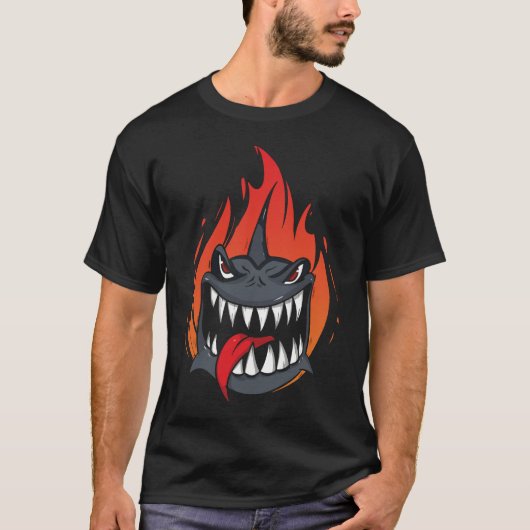 怒りのサメ攻撃の漫画デザイン Tシャツ (正面)