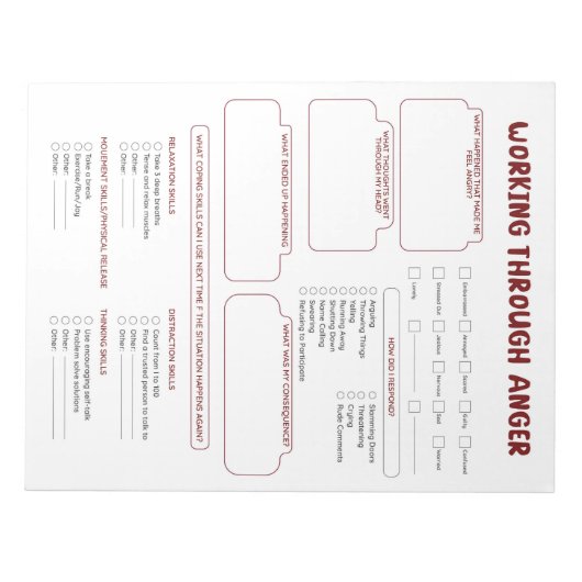 怒りのワークシート悲しみと怒りのメモ帳 ノートパッド (正面)