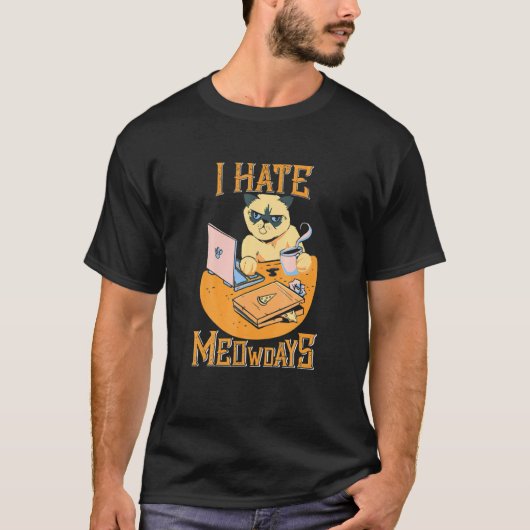 怒りの月曜日 猫 オフィス Tシャツ (正面)