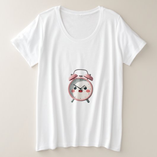 怒りの目覚まし時計のキャラクター - 朝が嫌いな人のためのデザイン プラスサイズTシャツ (デザイン正面)