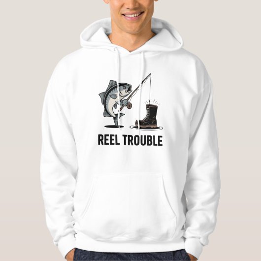 怒りの魚とブーツを釣り上げる釣り失敗談「Reel Trouble」 パーカ (正面)