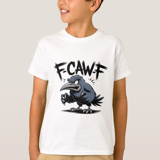 怒れるカラス「F-CAW-F」エッジーなキャラクターの鳥デザイン Tシャツ (正面)