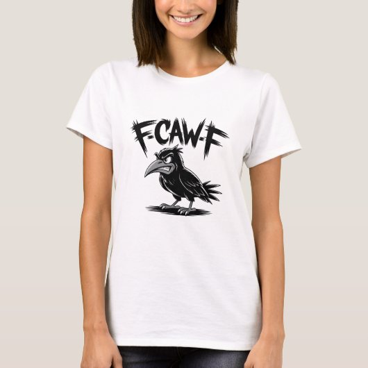 怒れるカラス「F-CAW-F」エッジーなキャラクターの鳥デザイン Tシャツ (正面)