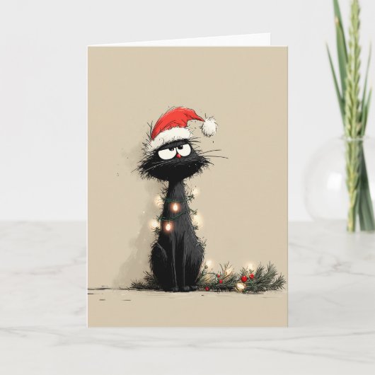 怒れるクリスマスの猫の気分 カード (正面)