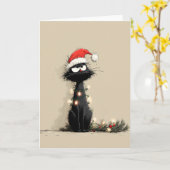 怒れるクリスマスの猫の気分 カード (黄色い花)