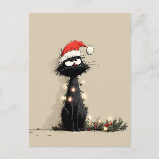 怒れるクリスマスの猫の気分 ポストカード (正面)