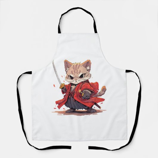 怒れる侍スタイルの猫ヒーロー エプロン (正面)
