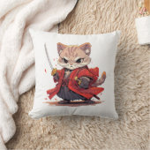 怒れる侍スタイルの猫ヒーロー クッション (ブランケット)