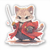 怒れる侍スタイルの猫ヒーロー シール (正面)