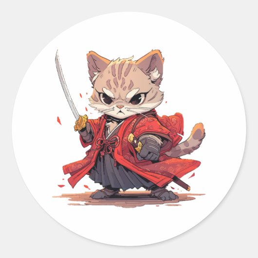 怒れる侍風猫ヒーロー ラウンドシール (正面)
