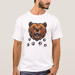 怒れる熊の頭のマスコットグラフィックTシャツ Tシャツ
