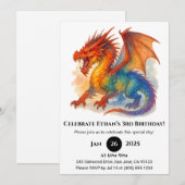 怒れる虹のドラゴン 誕生日おめでとう 招待状 (正面/裏面)