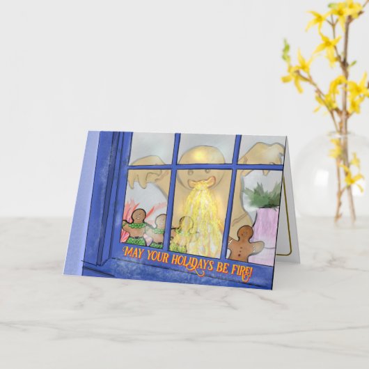 怒ジンジャーブレッドマンあいさつカード – スパイシーなウィッシュ カード (黄色い花)