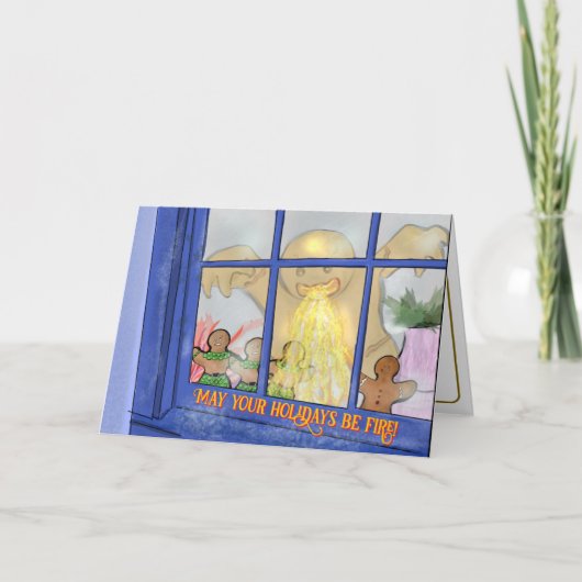 怒ジンジャーブレッドマンあいさつカード – スパイシーなウィッシュ カード (正面)