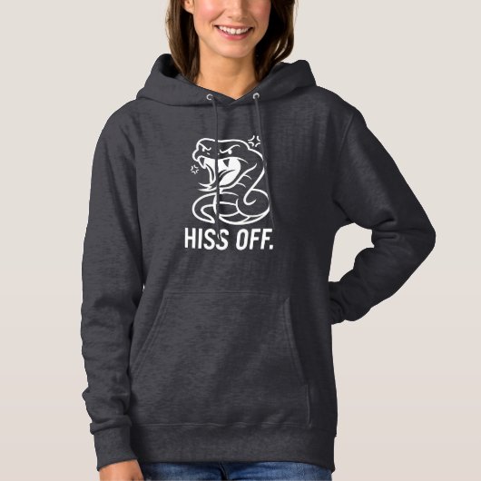 怒スネーク「HISS OFF」白おもしろいタイポグラフィフード パーカ (正面)