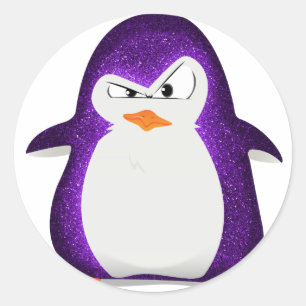 怒ペンギンパープルグリッターフォトプリント ラウンドシール