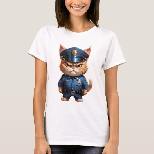 怒警おもしろい猫可愛怒いTシャツ Tシャツ (正面)