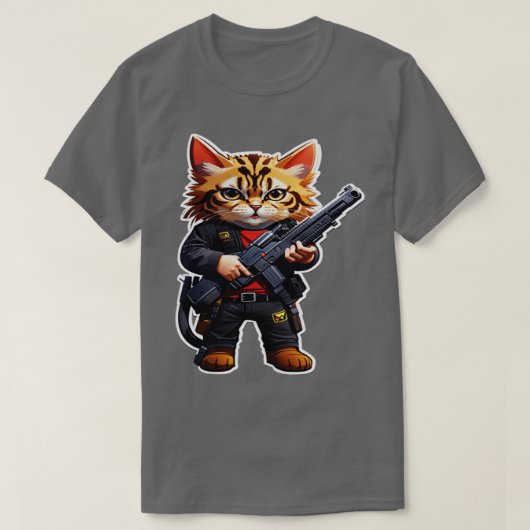 怒銃1を持つ小型猫 Tシャツ (デザイン正面)