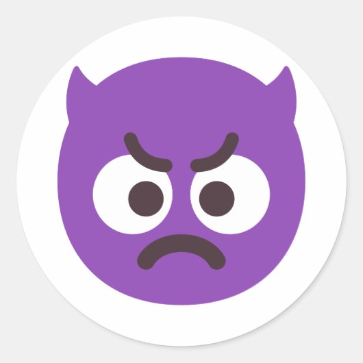 怒顔と角の編集可能な色かわいいおもしろい ラウンドシール (正面)