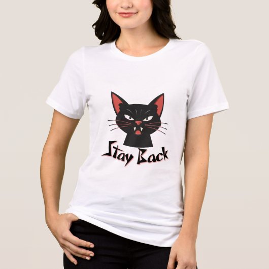 怒黒ミニマル猫 – STAY BACK トライブレンドTシャツ (正面)