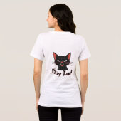怒黒ミニマル猫 – STAY BACK トライブレンドTシャツ (裏面全面)