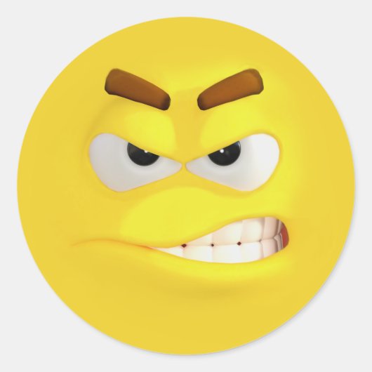 怒3D効果絵文字 ラウンドシール (正面)