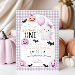 怖いおばけのハロウィン パープル 1歳誕生日 招待状