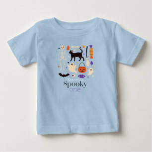 怖いおばけ ハロウィンモチーフ 青 1歳誕生日 ベビーTシャツ