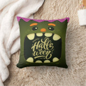 怖いおもしろいグリーンモンスター顔ハロウィン クッション (ブランケット)