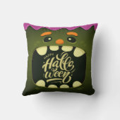怖いおもしろいグリーンモンスター顔ハロウィン クッション (裏面)