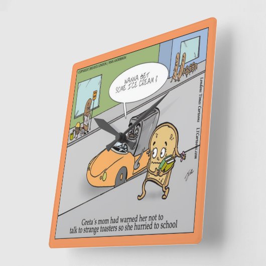 怖いおもしろいトースターの壁時計 スクエア壁時計 (傾斜)