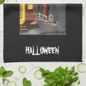 怖いおもしろいハロウィーンこうもり幽霊のよく出るハウス キッチンタオル (折り畳み)