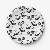 怖いおもしろい黒いスカルとこうもり ペーパープレート (正面)