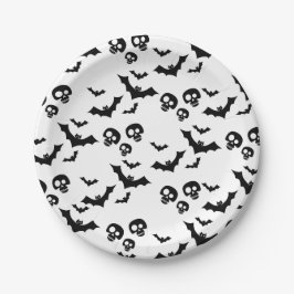 怖いおもしろい黒いスカルとこうもり ペーパープレート