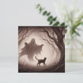 怖いお化けと猫のハロウィンイラスト カード (スタンド正面)