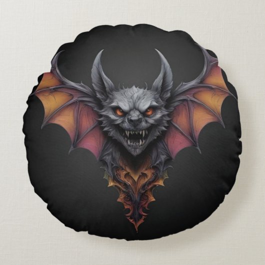 怖いこうもりインクスケッチ、 ラウンドクッション (正面)