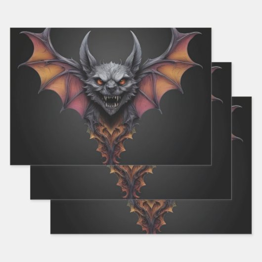 怖いこうもりインクスケッチ、 ラッピングペーパーシート (セット)