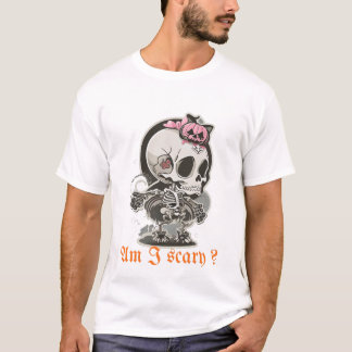 怖いですか?かわいいスケルトンのハロウィンデザイン Tシャツ