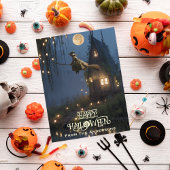 怖いウィッチ幽霊のよく出るハウスフォレストハロウィーンフォト シーズンポストカード