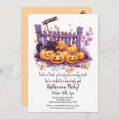 怖いカボチャかわいい黒猫ハローウィンパーティ 招待状 (正面/裏面)