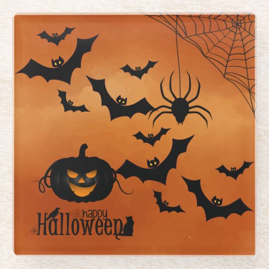 怖いカボチャとこうもり ガラスコースター (正面)