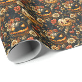 怖いカボチャと花 ラッピングペーパー (ロールコーナー)