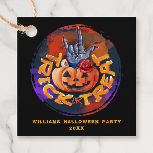怖いカボチャのトリックまたはトリートハローウィンパーティ フェイバータグ (正面)