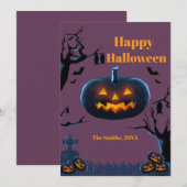 怖いカボチャのハロウィンカード (正面/裏面)