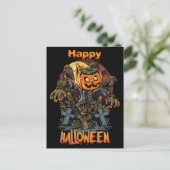 怖いカボチャのハロウィーンかかし ポストカード (スタンド正面)