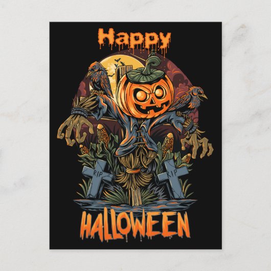 怖いカボチャのハロウィーンかかし ポストカード (正面)